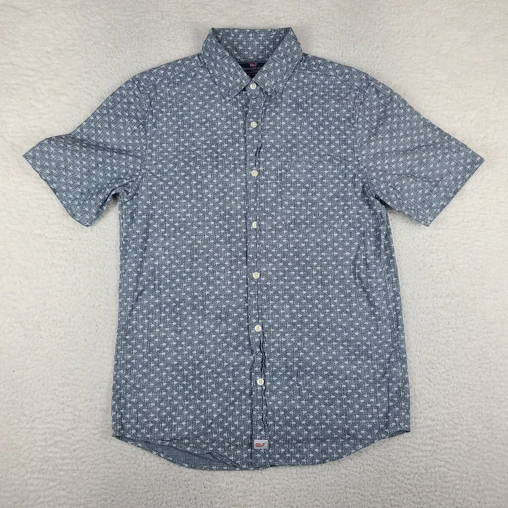 Vineyard Vines Murray Shirt Mens Small Blue Slim Fit Preppy Hawaiian Button Up
